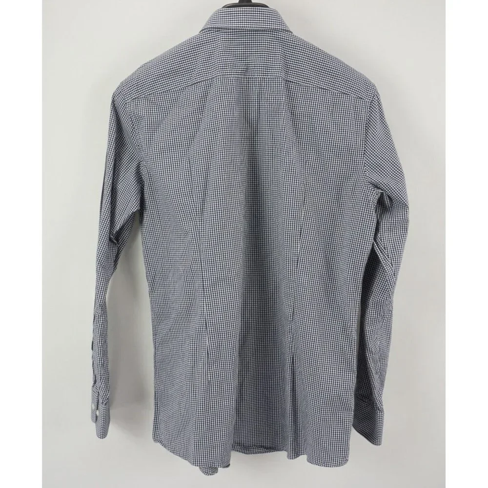 Hugo Boss Mark US Mens 16.5 Sharp Fit Long Sleeve White Blue Check Cutaway Shirt - Picture 2 of 12